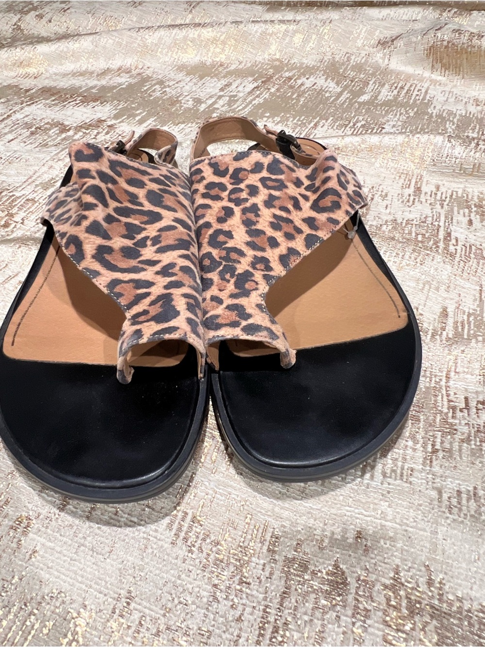 Vionic Womens Leopard Animal Print Strappy Buckle Sandals Black/Brown 10 M